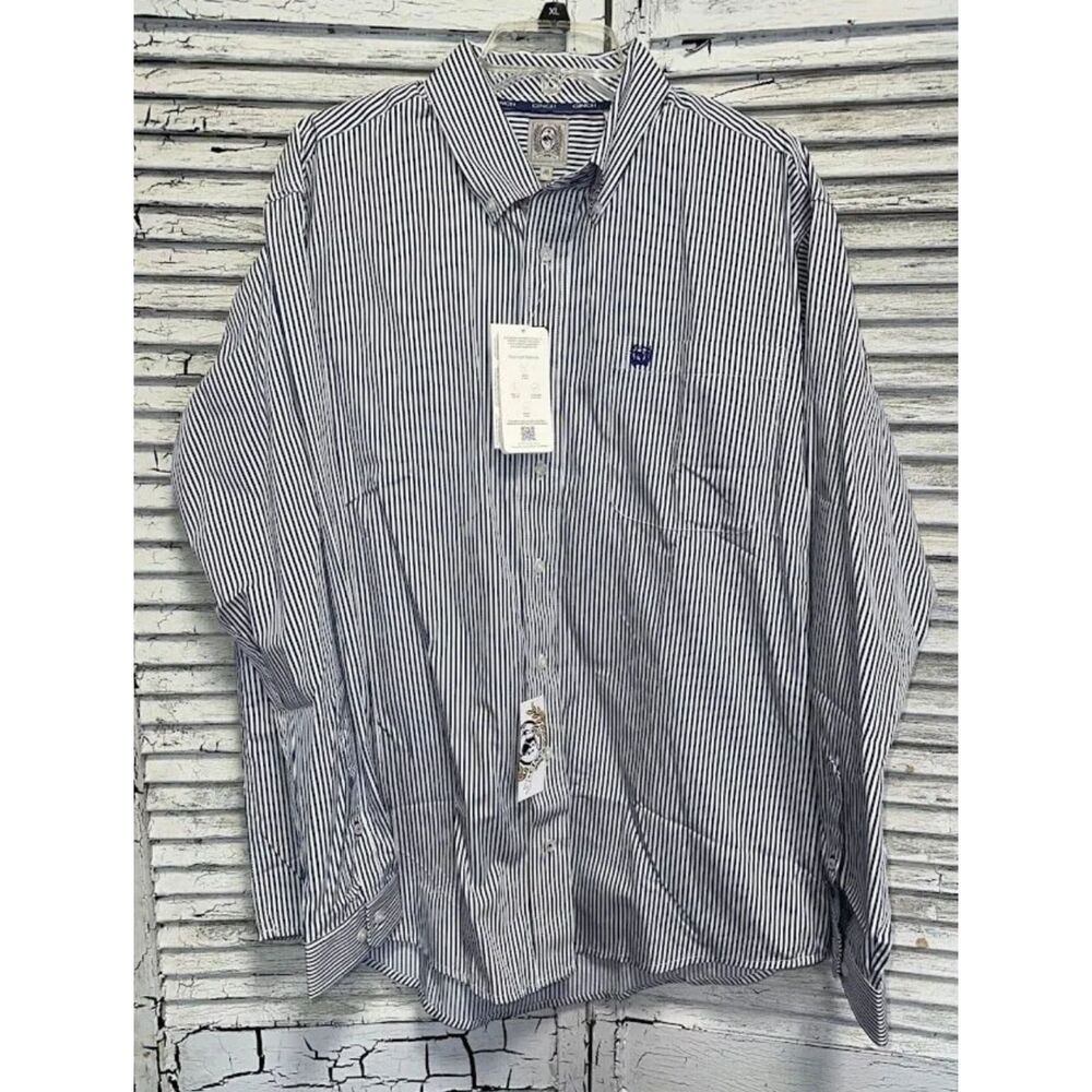 NWT Men's Blue/White Stripe Cinch Button Up Shirt Size Medium